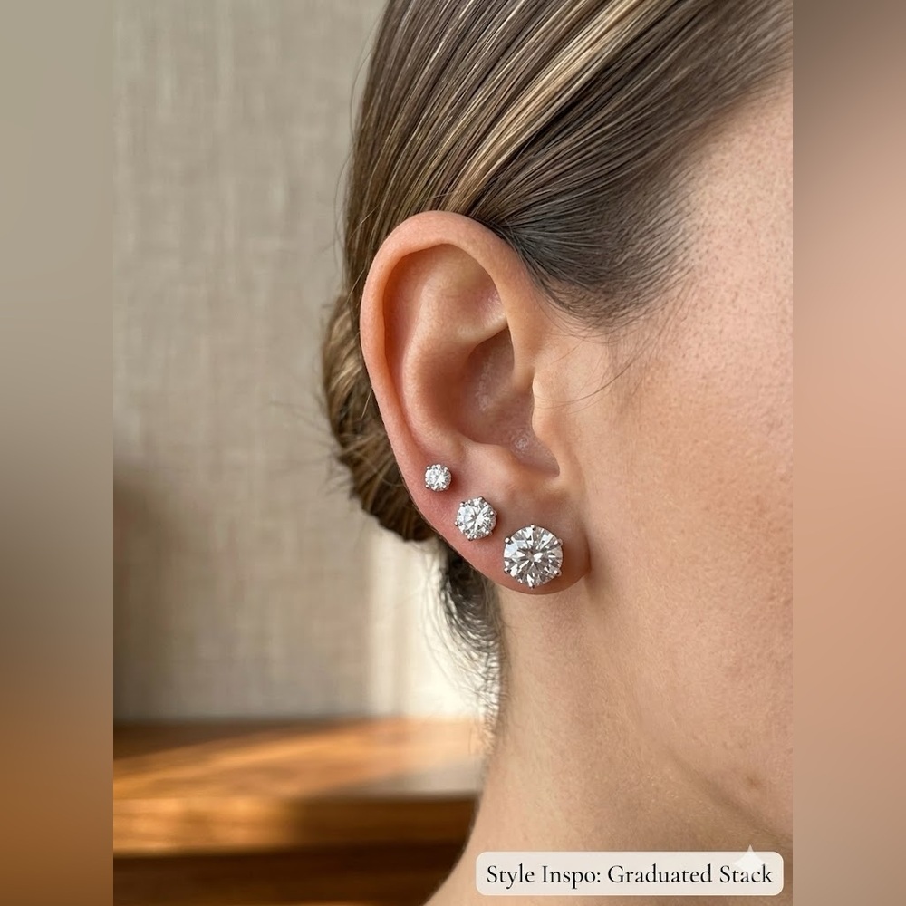 New Set of 3 Pairs Graduated Round Cut Stud Earrings | Stainless Steel (Acero)